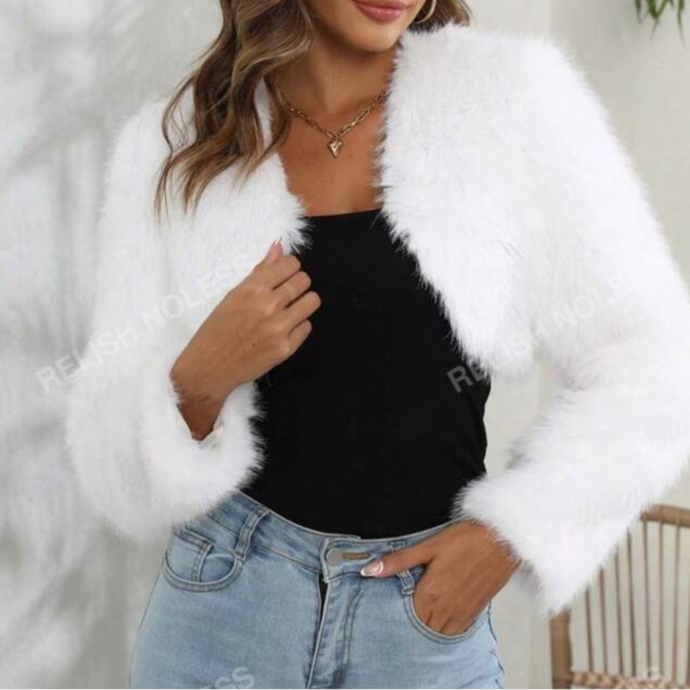 Cropped White Faux Fur Coat